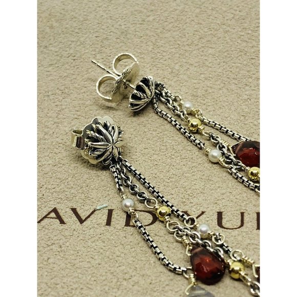 David Yurman Multi-Stone Pearl Sterling Silver Drop Earrings 18K 750 - Picture 4 of 12